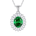 Blumen-Halskette aus S925 Silber mit ovalem Smaragd und funkelndem Diamant-Akzent - Sonnenstrahl-Blumenstil (FDDZ-042)