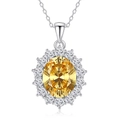 S925 sterling zilveren ketting met ovale gele edelsteen en witte zijsteentjes - Zonnebloem Cluster Ovaal Stijl (FDDZ-050)