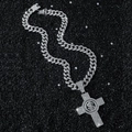 Collana a catena cubana argento hip hop con pendente a croce segno dollaro da uomo - Set Collana Croce Dollaro Girevole Argento