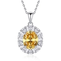Elegante S925 zilveren ketting met gele ovale edelsteen en halo van diamanten - Baguette Rond Halo Ovaal Stijl (FDDZ-053)