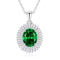 S925 Silber Halskette mit ovalem smaragdgrünen Edelstein und Diamant-Halo-Effekt - Baguette-Strahlender Stil (FDDZ-047)