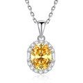 Zilveren ketting met ovale gele edelsteen en schitterende diamanten omlijsting - Baguette Geaccentueerde Ovaal Stijl (FDDZ-054)