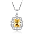 Elegante S925 zilveren ketting met rechthoekige gele edelsteen en halo-hanger ontwerp - Bloemblad Halo Rechthoek Stijl (FDDZ-056)
