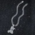 Hip-hop zilveren ketting met sprankelende iced out duivelsbeer hanger aan een cubaanse ketting - Kettingset / Zilver