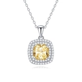 Elegante S925 zilveren ketting met gele kussengeslepen edelsteen en zirkoon halo - Dubbele Halo Kussen Stijl (FDDZ-057)