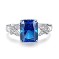 S925 sterling silver ring featuring a radiant cut royal blue sapphire with cross accent - US 6 / Royal Blue (FDJZ-471)