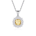 S925 zilveren ketting met geel Asscher geslepen edelsteen en zonnebloemvormige hanger - Baguette Halo Zonnebloem Vierkant Stijl (FDDZ-059)