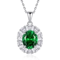 Eleganter Smaragdgrüner Ovaler Anhänger Halskette mit Silbernem Sonnenblumenmuster und Zirkon - Doppelter Halo-Strahlender Stil (FDDZ-053)