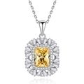 S925 zilveren ketting met stralend geslepen gele edelsteen hanger en diamanten accenten - Stralende Baguette Rond Rechthoek Stijl (FDDZ-060)