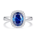 Elegant S925 sterling silver ring featuring a large oval sapphire and halo diamond border - US 5 / Royal Blue (FDJZ-472)