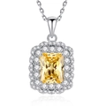 Elegante 925 zilveren ketting met gele Asscher geslepen steen en zirkonia halo-ring - Dubbele Halo Pave Rechthoek Stijl (FDDZ-061)