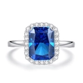 S925 sterling silver ring with radiant cut blue sapphire and halo crystals - US 5 / Royal Blue (FDJZ-473)