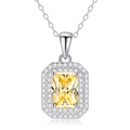 Elegante S925 zilveren ketting met een rechthoekige gele edelsteen hanger - Pave Halo Rechthoek Stijl (FDDZ-062)
