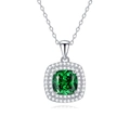 Elegante S925 Silberkette mit quadratischem Smaragd-Anhänger und doppelter Halo-Fassung - Quadratischer Halo-Eingelegter Stil (FDDZ-057)