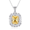 Zilveren S925 ketting met rechthoekige gele edelsteen en druppelvormige halo - Pear Halo Gegolfde Rechthoek Stijl (FDDZ-063)