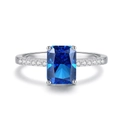 Radiant cut sapphire blue ring with sterling silver band and side stones for women - US 5 / Royal Blue (FDJZ-474)