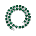 Close-up of square cut emerald stones with halo setting and secure clasp on luxury chain - Silver Green Stone