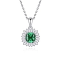 S925 Silberhalskette mit smaragdgrünem Edelstein in strahlender Halo-Diamantfassung - Quadratischer Sonnenblumen-Strahlender Stil (FDDZ-059)