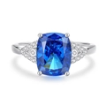 S925 sterling silver ring featuring a radiant cut royal blue sapphire with side diamonds - Royal Blue (FDJZ-450)