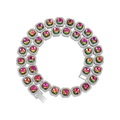 Macro view of square colorful gemstone tennis chain with micro-paved diamond border - Silver/AB Zirconia