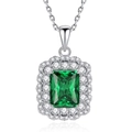 Smaragdschliff-Edelsteinanhänger mit Zirkon-Halo an einer feinen S925 Silberkette - Smaragdschliff-Rechteckstil (FDDZ-061)