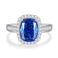 Luxurious S925 sterling silver ring with radiant cut royal blue sapphire and halo diamonds - Royal Blue (FDJZ-451)