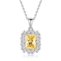Elegante S925 sterling zilveren ketting met een geel edelsteen hangertje in smuurslijpsel - Pave Cluster Rechthoek Stijl (FDDZ-068)