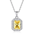 S925 zilveren ketting met een rechthoekige gele edelsteen in halo-zetting op wit - Enkele Halo Rechthoek Stijl (FDDZ-069)