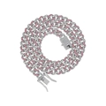Nahaufnahme der rosa-weißen Strasssteine auf der silbernen Miami Cuban Gliederkette - 16cm / Silber mit rosa und weißen Steinen