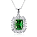 Klassische S925 Silberkette mit grünem Edelstein und Zirkonia Anhänger im Smaragdschliff - Rechteckiger Doppelter Kronenstil (FDDZ-063)