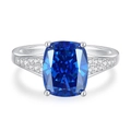 S925 sterling silver ring featuring a large cushion-cut royal blue sapphire with pave diamonds - Royal Blue (FDJZ-452)