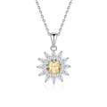 S925 sterling zilveren zonnebloem ketting met gele steen en witte kristallen blaadjes - Zonnebloem Vierkant Stijl (FDDZ-070)