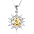S925 sterling zilveren zonnebloem ketting met gele ovale edelsteen en witte steentjes - Zonnebloem Ovaal Stijl (FDDZ-071)
