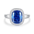 S925 silver ring featuring a cushion-cut royal blue sapphire with a sparkling halo setting - Royal Blue (FDJZ-453)