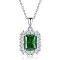 Halskette aus S925 Silber mit rechteckigem Smaragdstein und Halo-Kristall-Anhaenger - Rechteckiger Birnen-Halo-Stil (FDDZ-068)