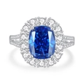 Elegant S925 silver halo ring featuring a large radiant cut royal blue sapphire stone - Royal Blue (FDJZ-454)