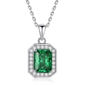 Smaragdschliff grüner Kristall Anhänger mit Halo-Diamanten an S925 Silberkette - Rechteckiger Smaragd-Halo-Stil (FDDZ-069)