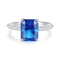 S925 sterling silver ring featuring a radiant cut royal blue sapphire and side diamonds - Royal Blue (FDJZ-455)