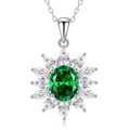 Elegante S925 Silberkette mit smaragdgrünem Ovalanhänger und funkelndem Zirkonia-Halo - Ovaler Sonnenblumen-Schneeflocken-Stil (FDDZ-071)