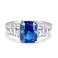 S925 sterling silver ring with radiant cut royal blue sapphire and side stones - Royal Blue (FDJZ-456)
