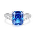 Radiant cut royal blue sapphire ring in S925 sterling silver with split shank diamonds - Royal Blue (FDJZ-457)
