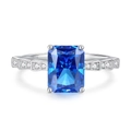 S925 sterling silver ring featuring a radiant cut royal blue sapphire and side stones - Royal Blue (FDJZ-458)