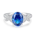 Elegant S925 sterling silver ring featuring a large oval blue sapphire and leaf accents - Royal Blue (FDJZ-459)