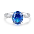 S925 sterling silver ring featuring a large oval sapphire with side diamond accents - Royal Blue (FDJZ-460)