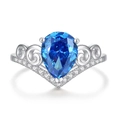 Elegant S925 silver V-shaped ring with a pear-cut royal blue sapphire and white diamonds - Royal Blue (FDJZ-461)