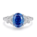 S925 sterling silver ring with oval royal blue sapphire and micro-set butterfly accents - Royal Blue (FDJZ-462)