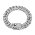 Pulsera cubana plateada con micro-pave de cristales y cierre doble de seguridad - Plata 16cm