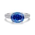 Luxury S925 sterling silver ring with oval royal blue sapphire and pavé diamonds - Royal Blue (FDJZ-464)