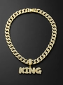 Close-up of iced out gold Cuban link chain with KING letter pendant and crystals - Gold Pendant + 50cm Cuban Chain/14mm