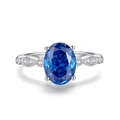 Elegant S925 sterling silver ring with oval royal blue sapphire and diamond accents - Royal Blue (FDJZ-467)